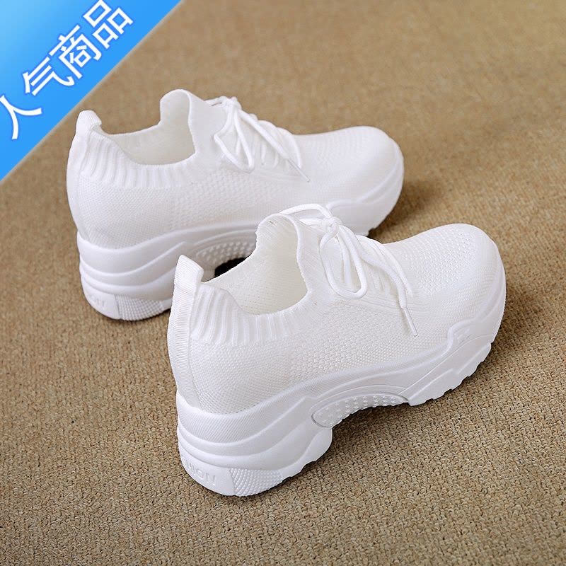 SUNTEK内增高小白鞋女2023新款春季飞织网面休闲运动鞋透气厚底老爹鞋夏图片