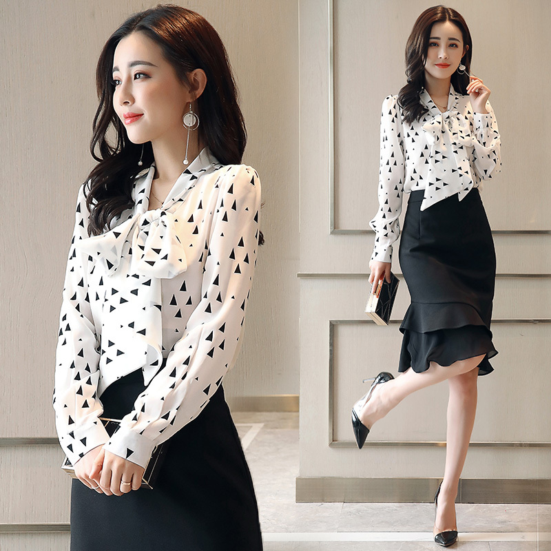 省心搭配衬衫配裙子套装夏款气质淑女装鱼尾裙雪纺时髦显瘦上衣