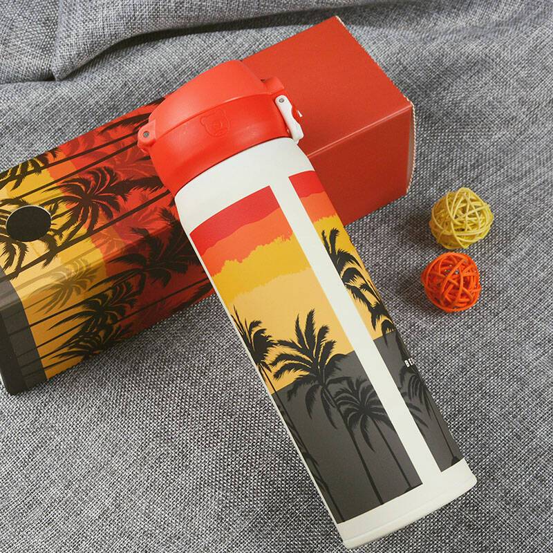 免费刻字杯具熊(beddybear) 杯具熊男女士保温杯 学生情侣真空不锈钢时尚刻字定制水杯450ml黑椰树