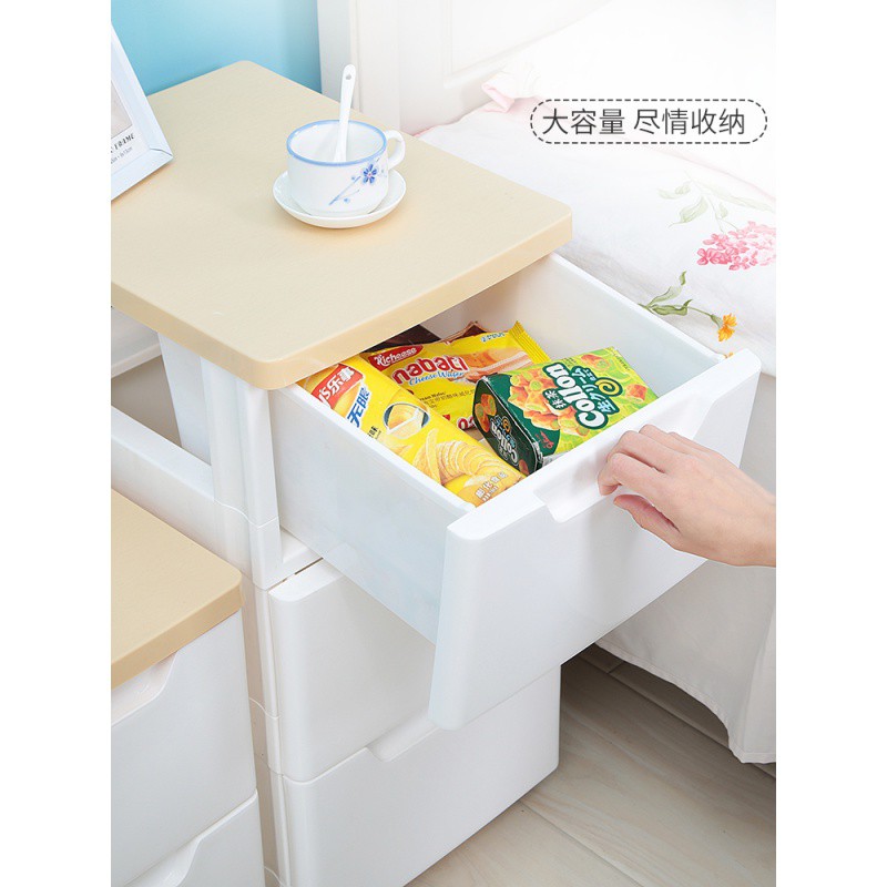 小型床头柜塑料简易抽屉式收纳柜子带轮移动储物柜卧室多层置物柜收纳柜 三维工匠高清大图
