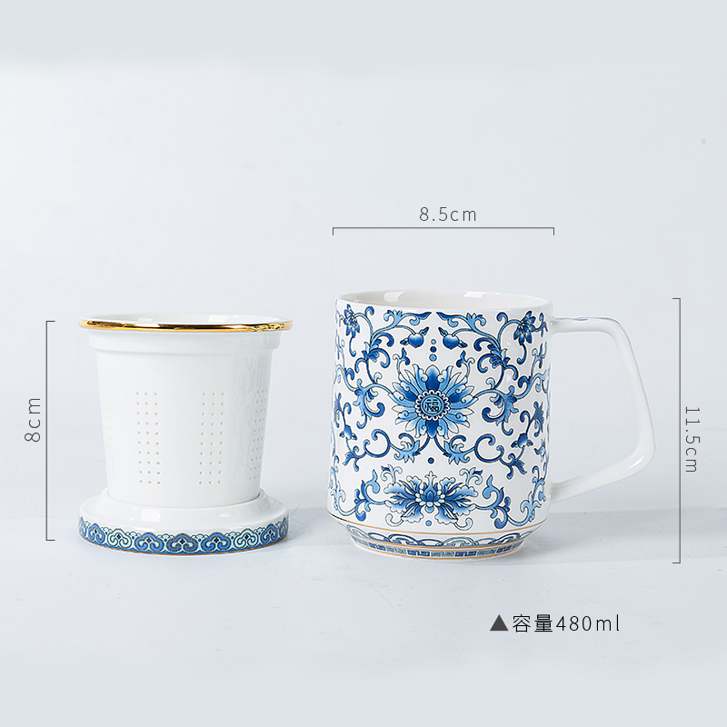 Gao Chun Ceramics高淳陶瓷中式家用茶杯青花珐琅彩水杯带盖茶杯礼盒装高清大图