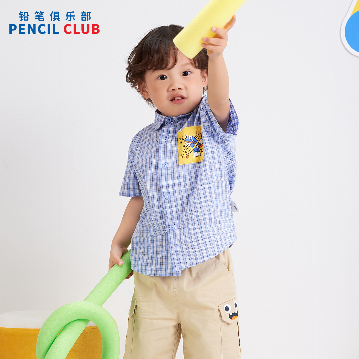 [1件3折]铅笔俱乐部2025夏装新款男小童衬衫儿童格子短袖宝宝休闲百搭衬衣