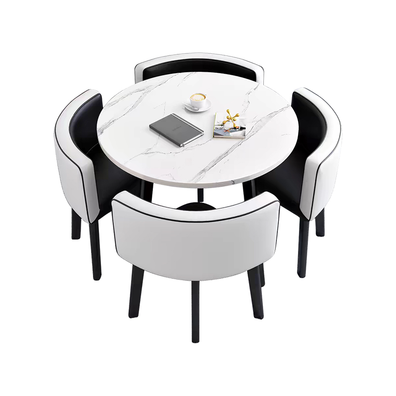中豫鑫泽ZYXZ4100938 简约接待桌椅洽谈桌椅 一桌四椅 白石根圆黑白皮椅