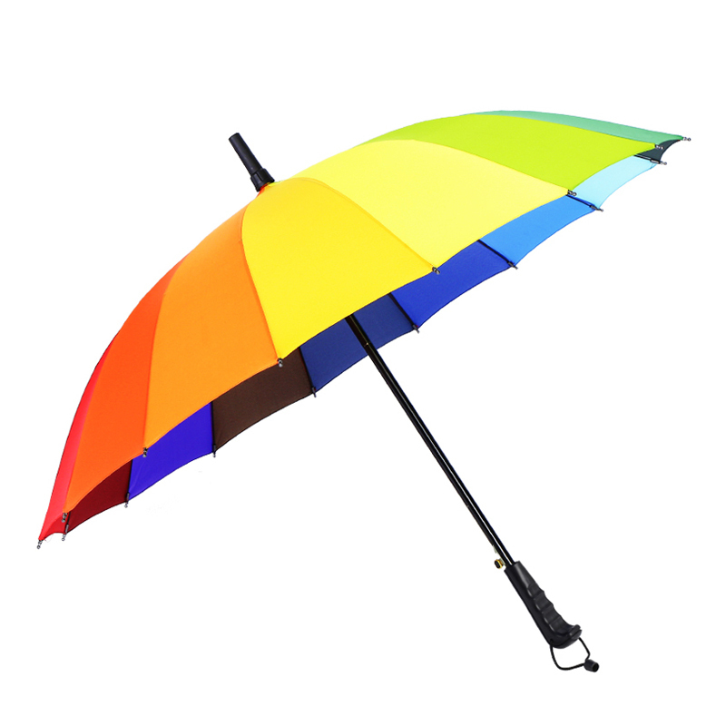 直杆彩虹雨伞 DX1223 长柄16骨晴雨伞超大伞面碰击布(把)