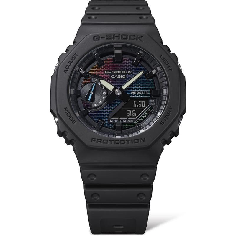 CASIO 酷感彩虹潮流男表多彩砖墙设计防水石英手表