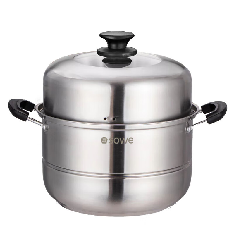 素味素味家用大容量蒸锅加厚复底汤锅煤气灶通用 银色 28cm