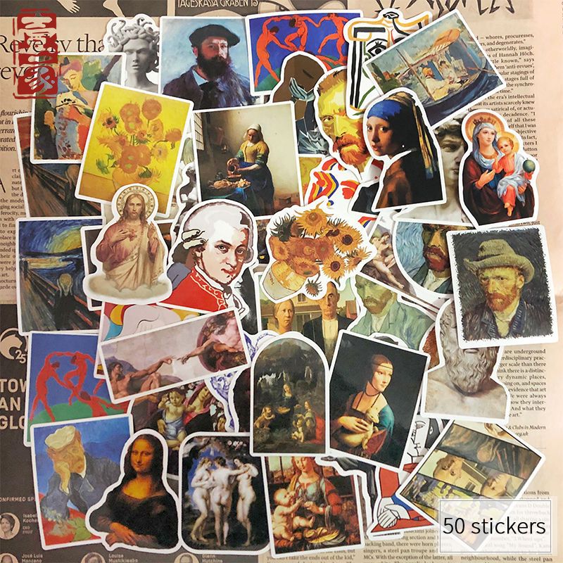 艺术家画作梵高复古涂鸦行李箱笔记本电脑贴纸手机防水贴画