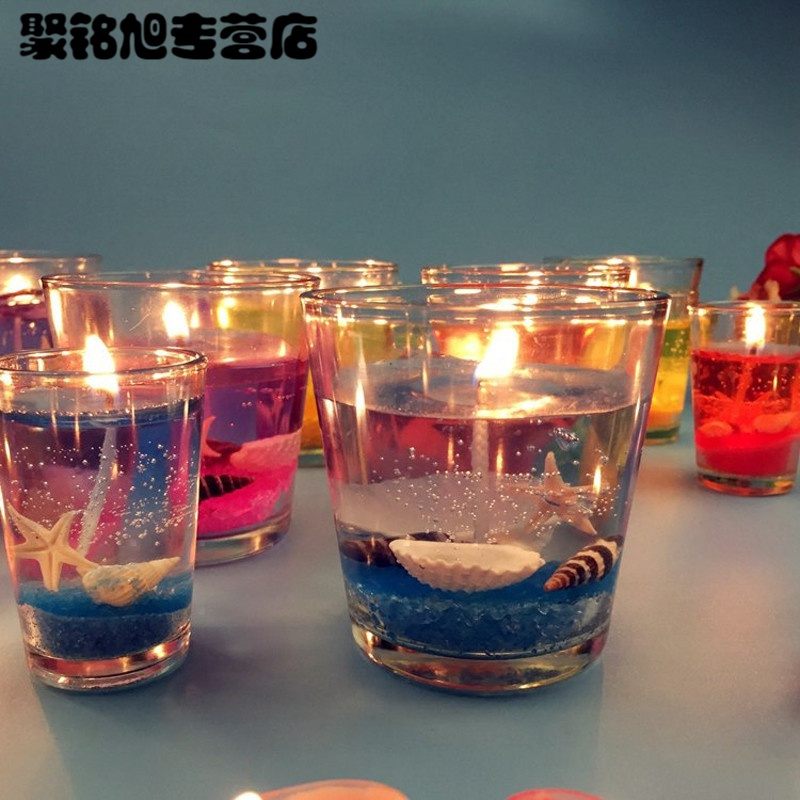 七夕情人节果冻蜡烛礼品装海洋风格婚庆无烟蜡烛浪漫生日表白烛光晚餐-蓝色小杯