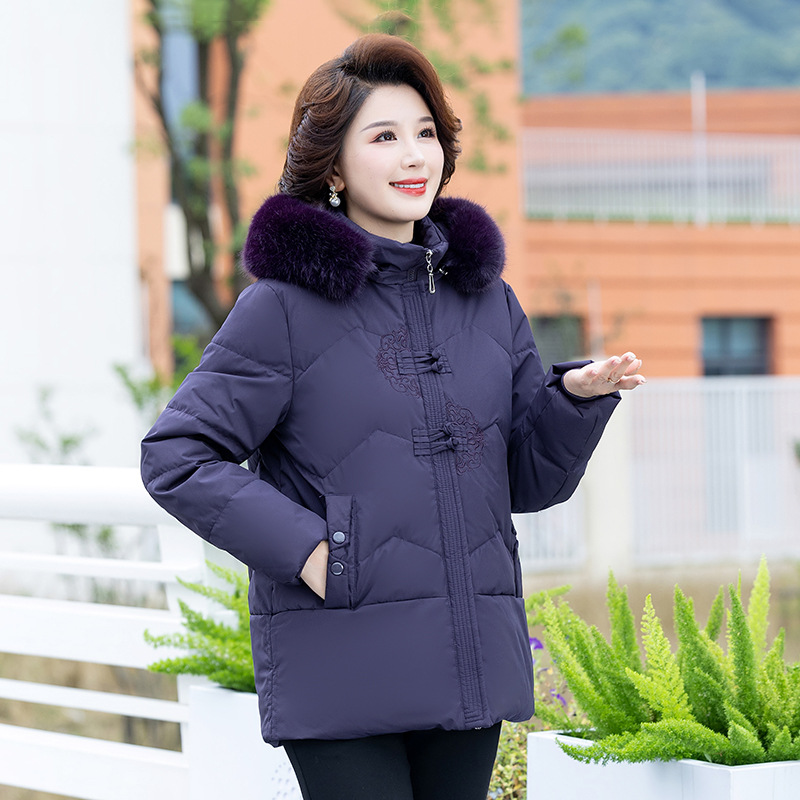 JPDUN女士大码中老年新款妈妈羽绒服女装冬装老年人冬季奶奶装外套加厚衣服 2XL 紫色