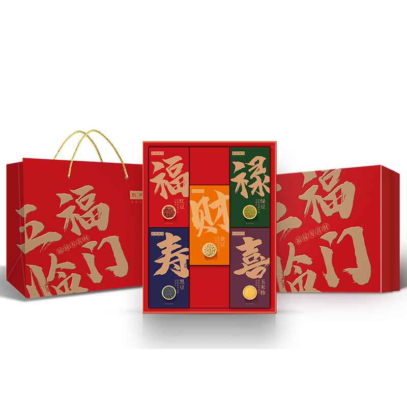 陇间柒月 杂粮礼盒 粮油米面大礼包 五福临门(绿豆 红小豆 黄豆 黑豆 玉米糁)高清大图