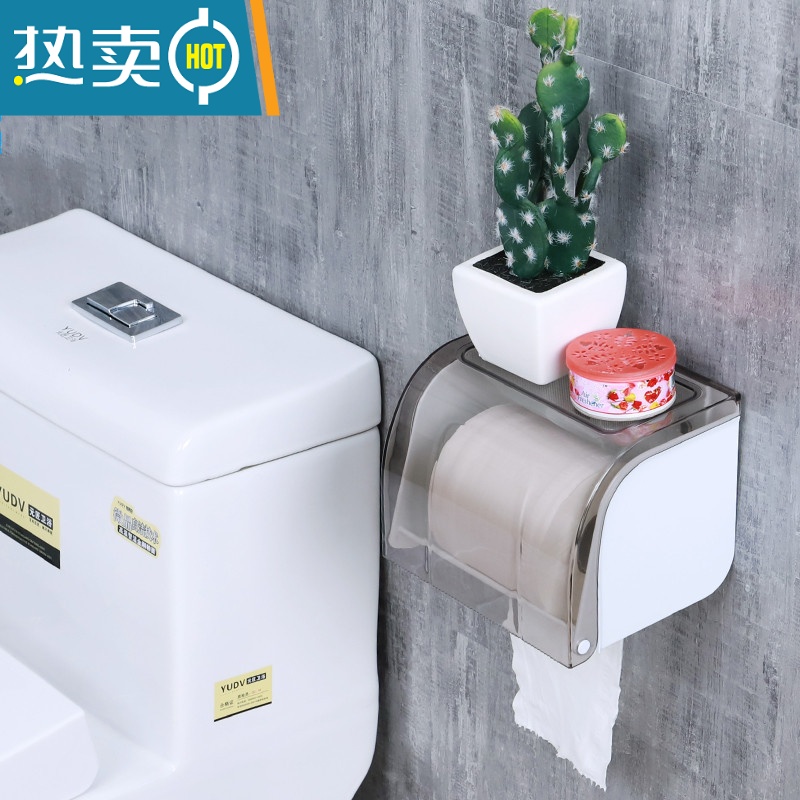 敬平卷纸盒卫生间家用挂壁式免打孔创意防水厕所纸巾置物架浴室卷纸筒 两只装-粉色+卡其色纸巾盒高清大图