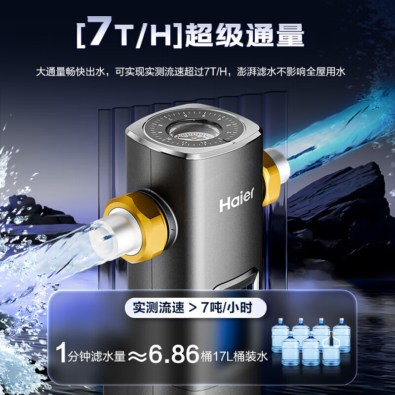 海尔(Haier)前置过滤器新品家用全屋净水器双网过滤反冲洗40微米精滤半自动HQZ60-HFAS22 7吨通量双层过滤