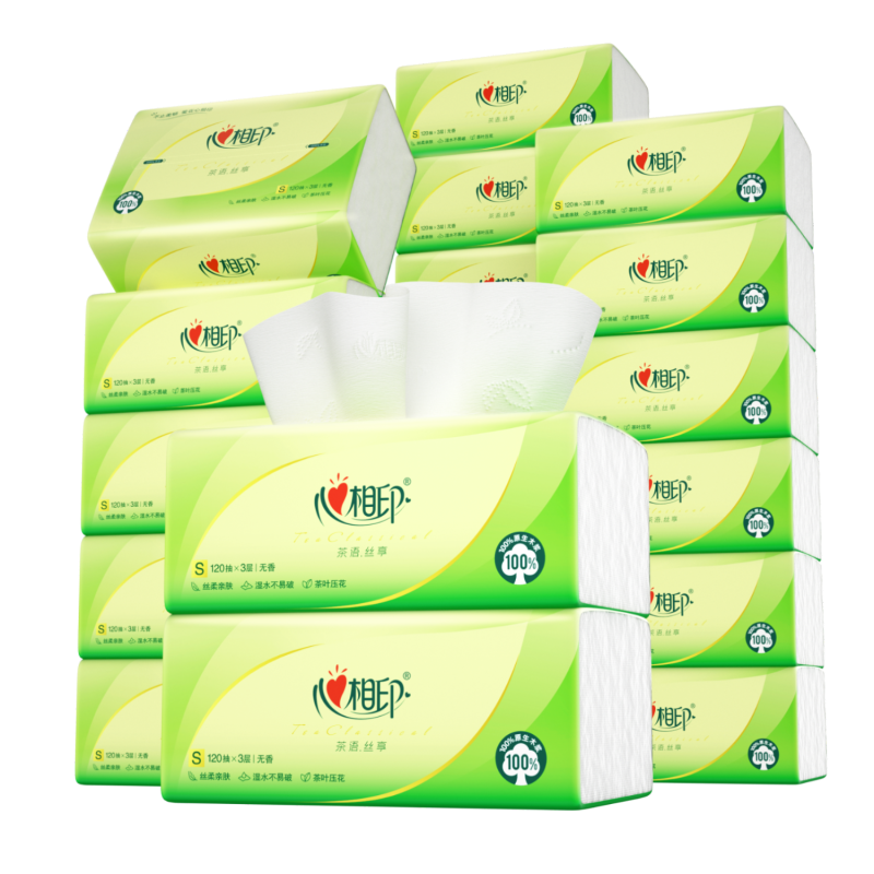 心相印抽纸面巾纸餐巾纸 茶语丝享3层120抽*18包真S码 柔厚亲肤 纸巾整箱 DT15120-18B