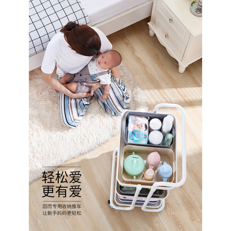 婴儿用品可移动置物架床边儿多层手推车宝宝卧室厨房收纳架子收纳层架 三维工匠高清大图