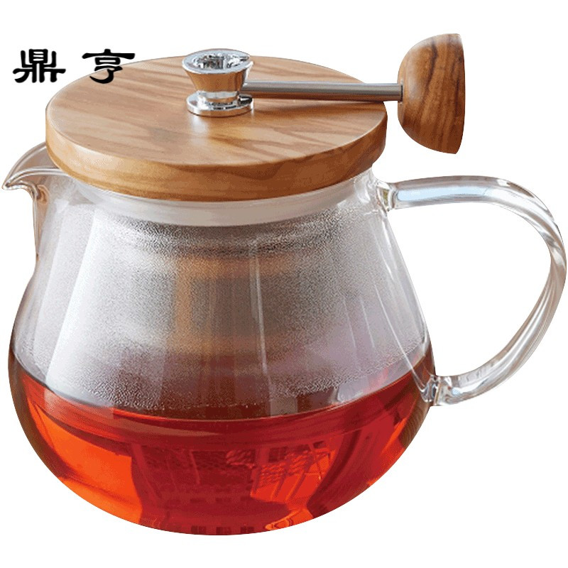 鼎亨日本原装进口茶壶日式耐热玻璃泡茶壶木质盖玻璃茶壶茶具TE