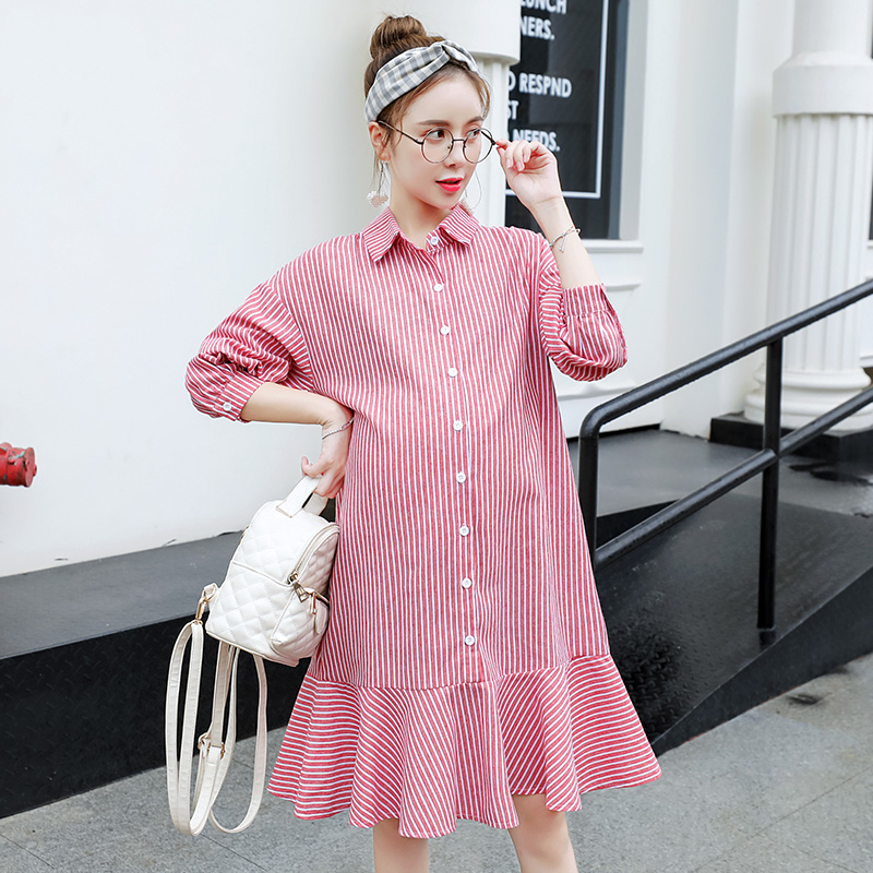 春装套装外出时尚款连衣裙中长款辣妈春秋款上衣衬衫裙潮妈孕妇裙参数