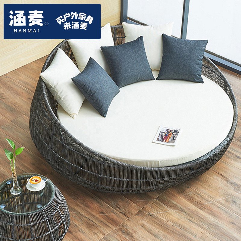 户外大圆床室外露天庭院泳池藤条编织阳台休闲花园防晒阳光房躺床高清大图