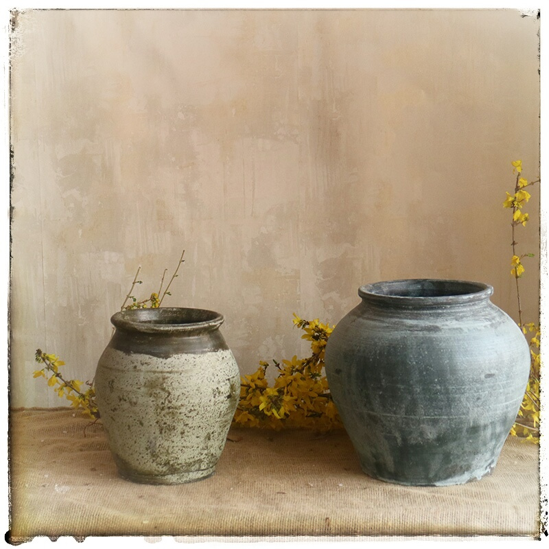 手工粗陶陶罐陶坛子花器花瓶做旧仿古软装家居摆件干花软装饰品*y
