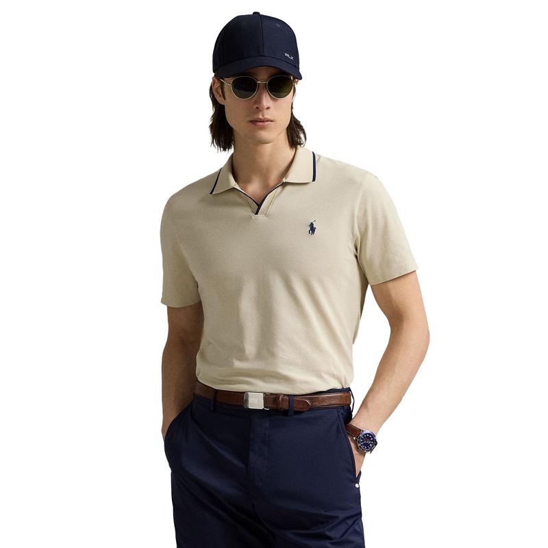 拉夫·劳伦(RALPH LAUREN)男士吸湿排汗弹性纯色撞色领口polo衫