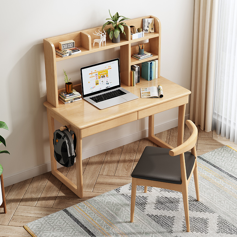 梵宜 实木书桌学习桌带储物抽屉椅套装书架现代课桌写字台小孩写字桌