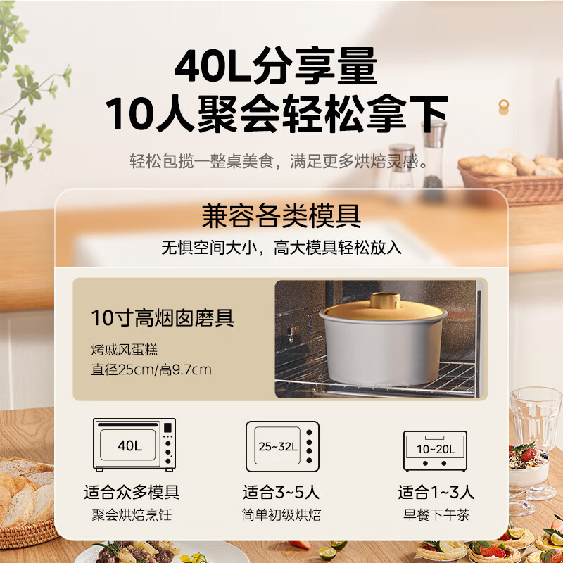 美的(Midea)家用多功能风炉电烤箱40L大容量/四面搪瓷/热风循环/空气炸锅烤箱一体机PT4012W二代高清大图