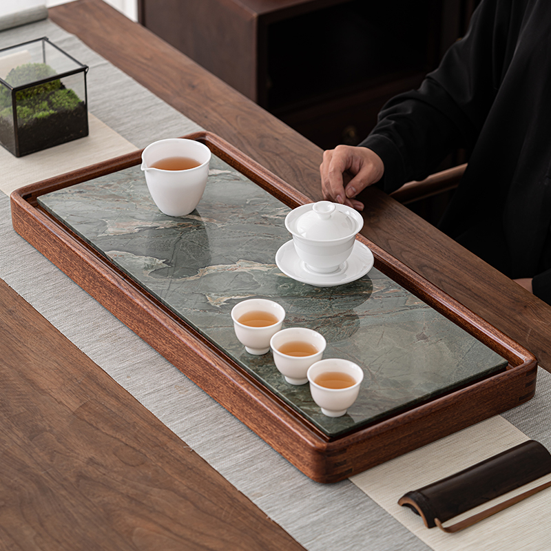 苏氏陶瓷(SUSHI CERAMICS)九龙壁花梨木茶盘可干泡可排水功夫泡茶台茶托66*30cm