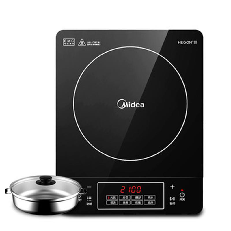 美的(Midea)电磁炉 C21-Simple103 8档火力 触控式 微晶面板 大线盘 电磁炉(赠汤锅)
