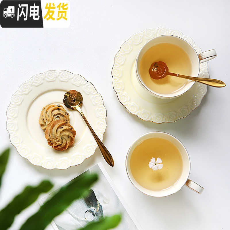三维工匠英式下午茶茶具 欧式花茶茶具花茶杯套装 陶瓷玻璃煮水果蜡烛茶壶 金玫瑰(4杯碟+壶)含铁架+金勺