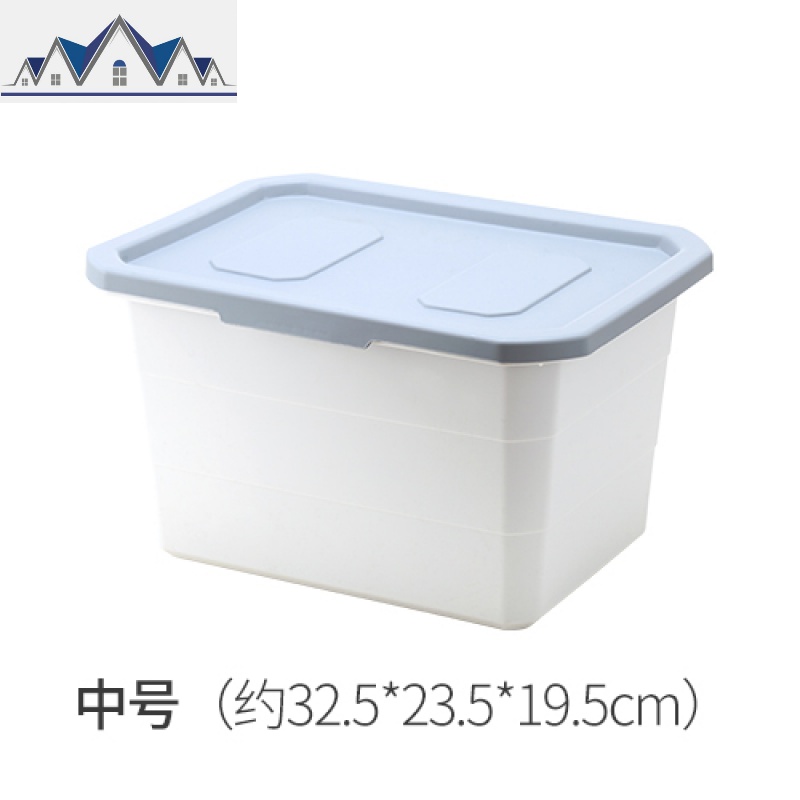 塑料收纳箱玩具整理箱家用有盖书本零食衣柜收纳盒加厚床底储物箱_8_367 中号灰色