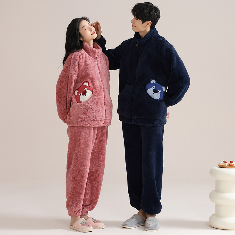 花花公子情侣睡衣珊瑚绒2025新款家居服男士秋冬季女加绒发热衣发高清大图