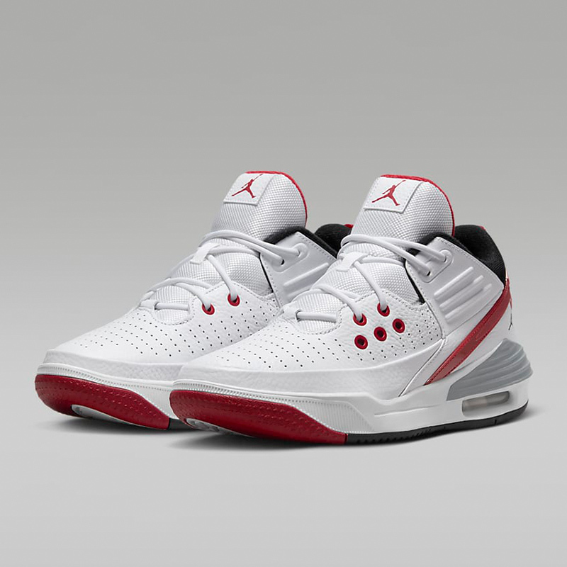 耐克Jordan Max Aura 5 减震防滑耐磨 低帮 篮球鞋 男款 白红色 DZ4353-101