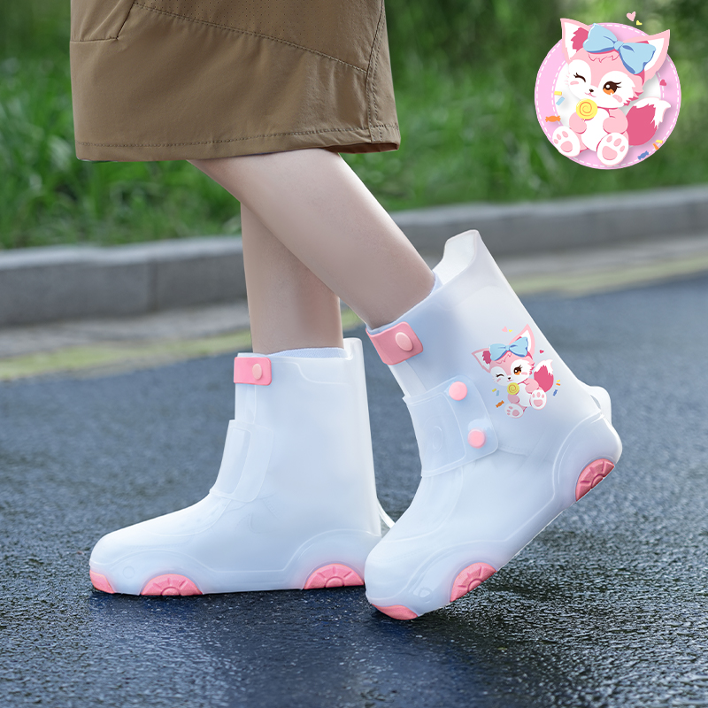 正雨儿童雨鞋套新款学生可爱卡通雨鞋套高弹柔软多排扣设计9063高清大图