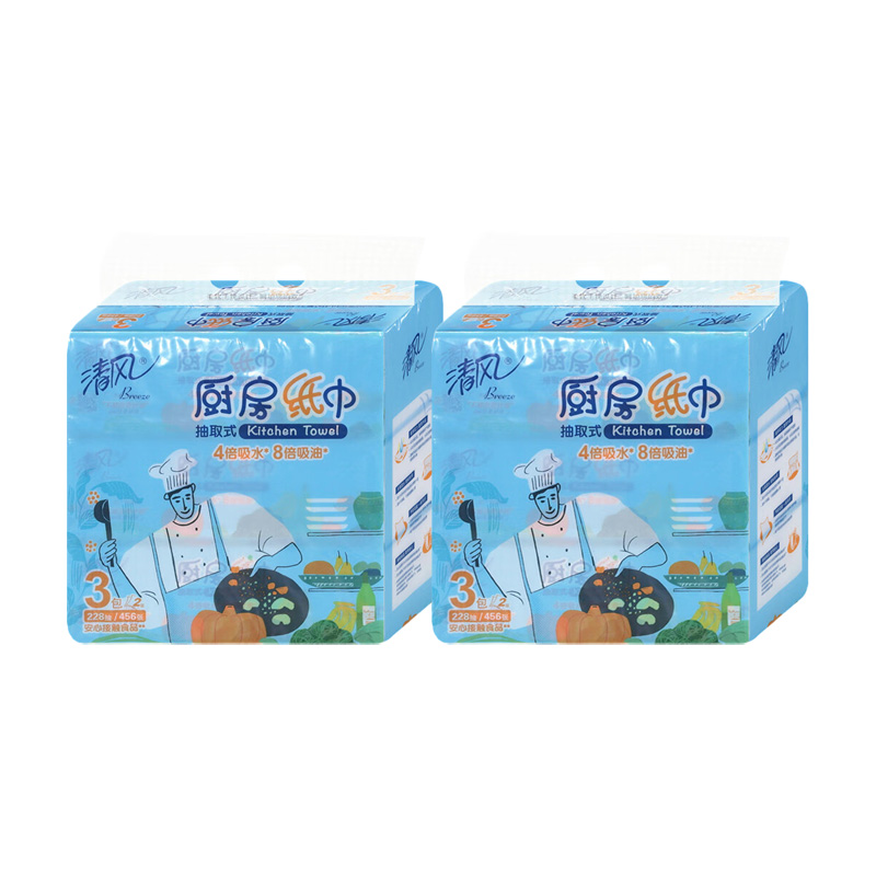清风厨房纸巾2层76张*6包清洁效果好蓬厚触感B812K1-6