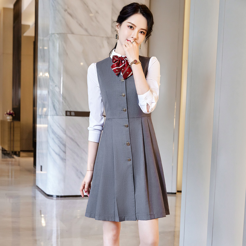 女先生女士套装 职业装男女同款学院风马甲套装裙幼儿园老师园服银行