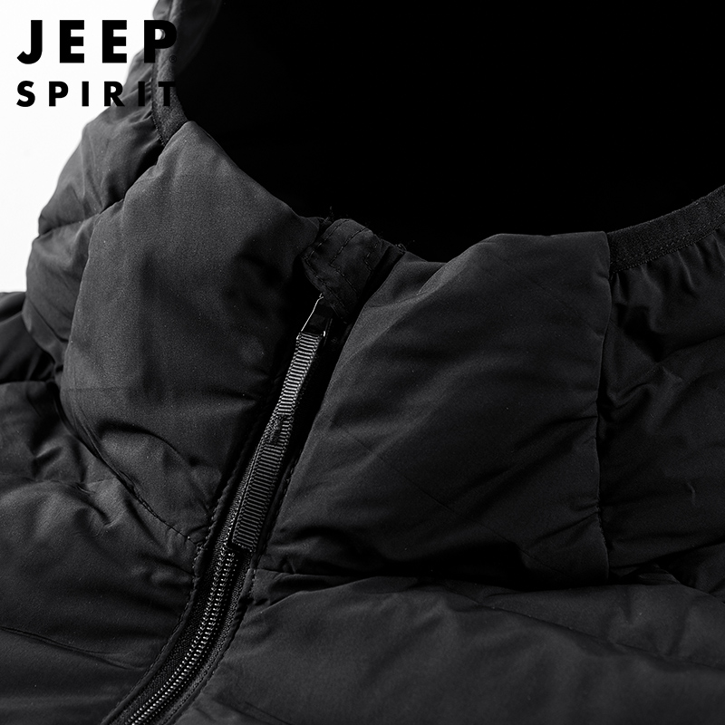 JEEP吉普男士羽绒服秋冬轻便连帽防风羽绒棉服修身休闲棉袄中青年户外保暖上衣高清大图