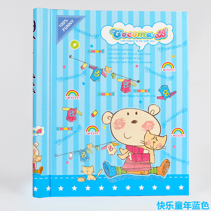 粘贴式DIY相册10寸粘贴式宝宝相册覆膜式手工创意影集本情侣3寸装 三维工匠 A6-蓝色高清大图
