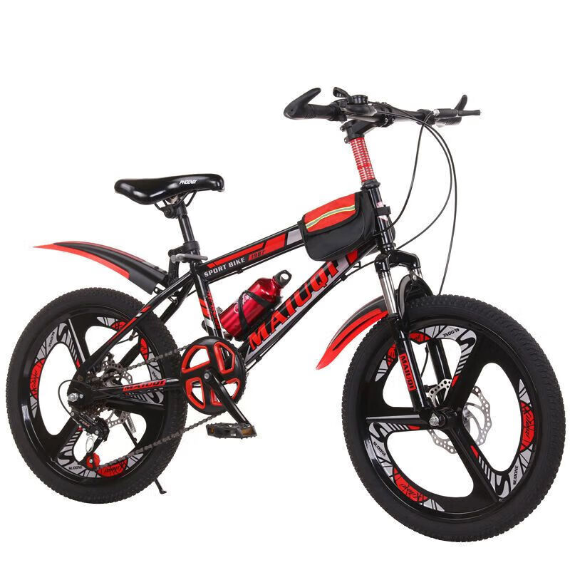 山地变速自行车男女童适用6 8 12岁小学生单车18 20 22 24寸 一体轮【减震+碟刹】变速黑红高 22寸适合身高140cm-155cm