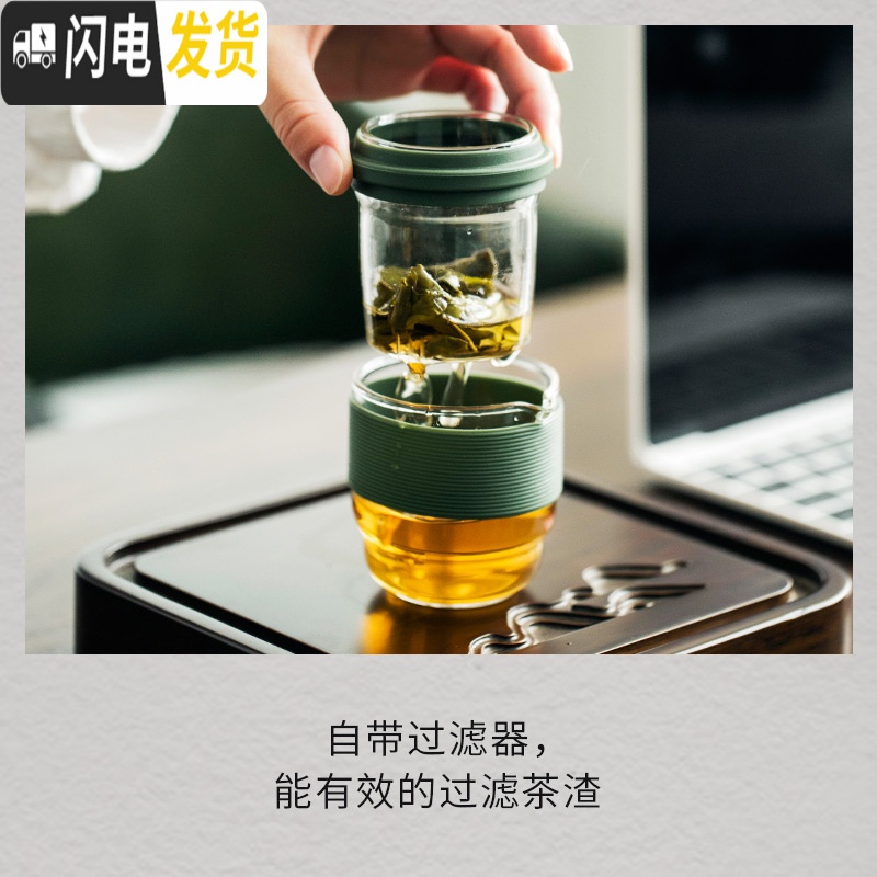三维工匠玻璃旅行茶具套装便携式包快客茶杯一壶二四杯随身泡茶壶小套 玲青旅行茶具(一壶四杯)高清大图