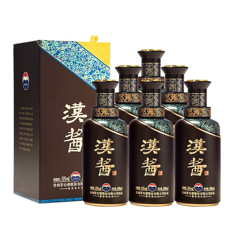 汉酱 酱香型白酒 婚宴送礼喜酒 51度500mL 整箱6瓶装