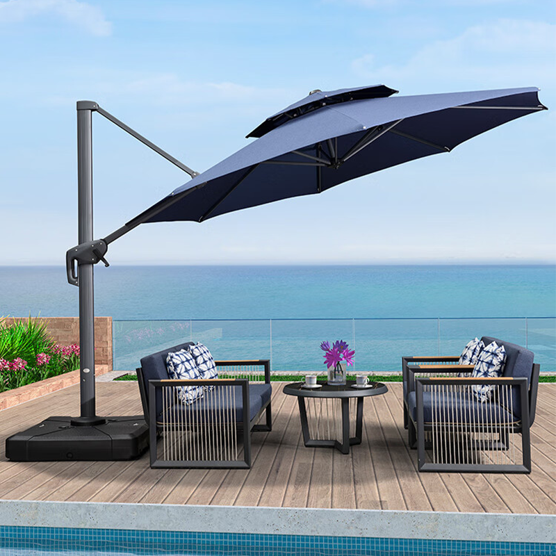 紫叶户外伞庭院伞花园别墅室外罗马伞太阳伞 sunbrella户外遮阳伞 4米圆海军蓝【保10年不褪色500斤水箱】