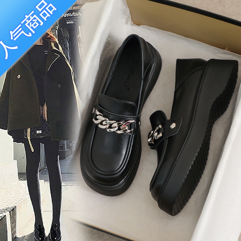 SUNTEK小皮鞋女厚底春秋英伦风小黑色舒适33工作职业软底34码乐福鞋高清大图