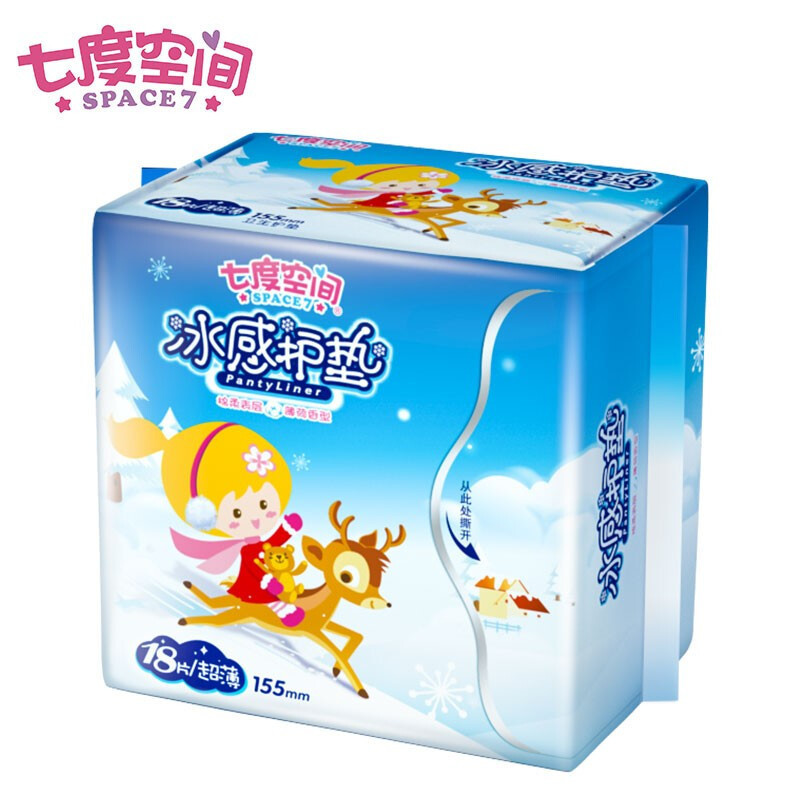 七度空间卫生巾冰感护垫155mm*6包 108片 棉柔表层 薄荷香型