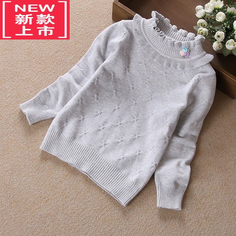 可莉允秋冬女童毛衣套头棉质白色针织衫圆领宝宝儿童半中高领打底衫线衣图片