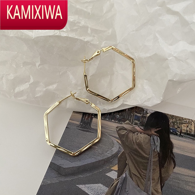 KAMIXIWA简约时尚几何形耳环女2022年新款潮个性耳钉气质简约镂空耳坠耳饰