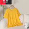 YIBUSHENG季女士纯色棉绸睡衣短袖绵绸V领T恤上衣大码人造棉家居服新款