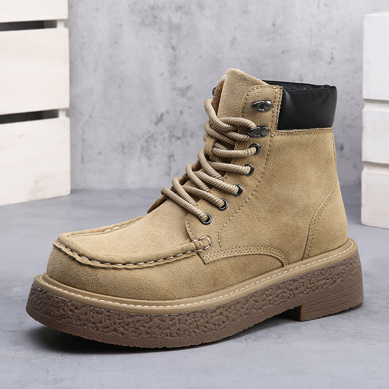 秋冬新款机车靴男翻毛皮登山复古厚底增高男靴高帮时尚百搭马丁靴