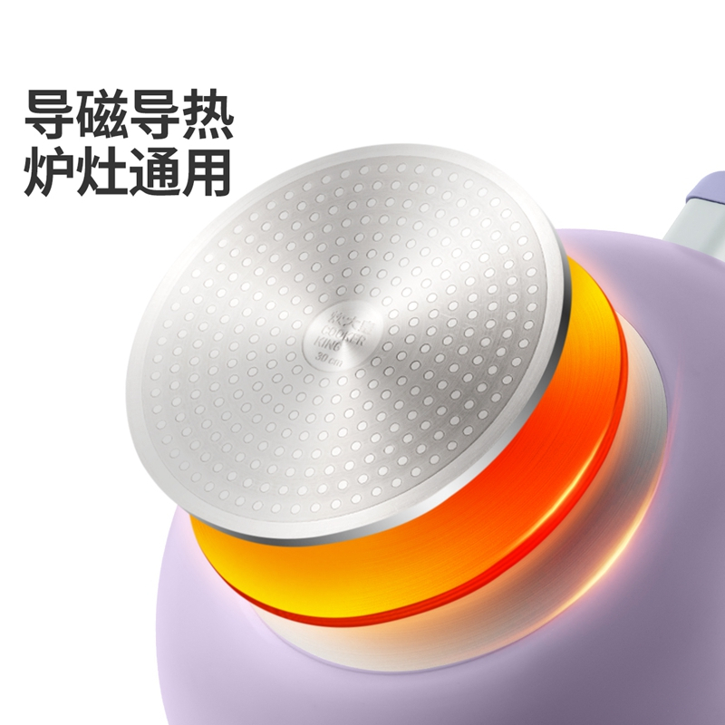 炊大皇小菜锅28CM 清新厨房不粘少油烟 燃气电磁炉通用锅具蓝灰 C28F-LH