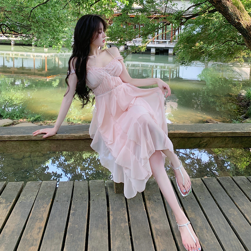 权小威 桃乐丝花园设计感小众花边裙子女夏中长款仙气显瘦连衣裙