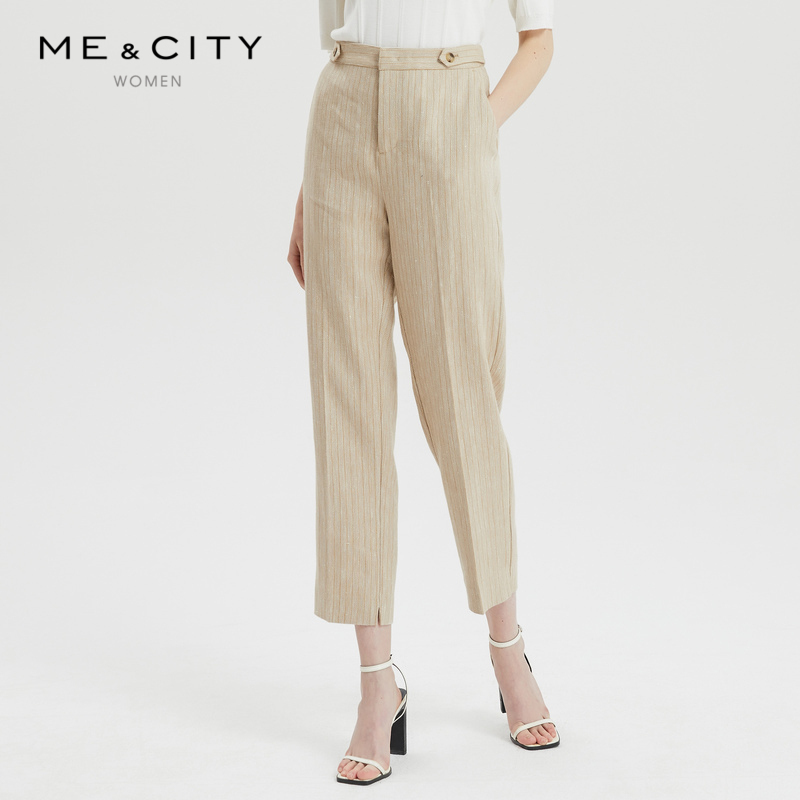 [好货直降:309]MECITY女装春秋条纹商务阔腿休闲长裤宽松西裤