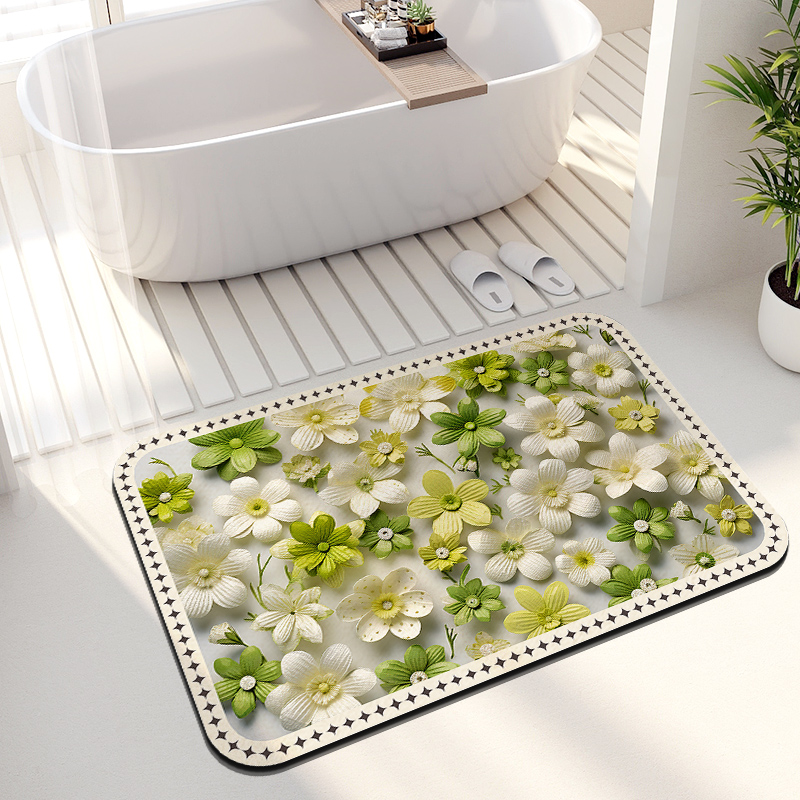 [补贴10%]40*50cm[急速吸水] 清新小雏菊硅藻泥地垫3D立体家用浴室防滑垫卫生间速干软吸水脚垫高清大图